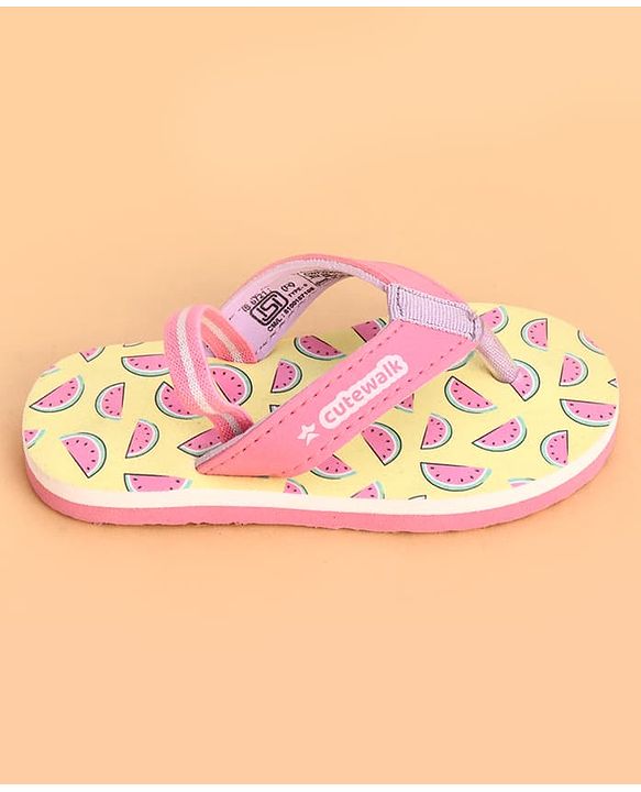 Cute Walk by Babyhug Back Strap Watermelon Printed Flip Flops - Yellow & Pink