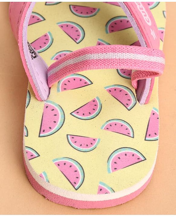 Cute Walk by Babyhug Back Strap Watermelon Printed Flip Flops - Yellow & Pink