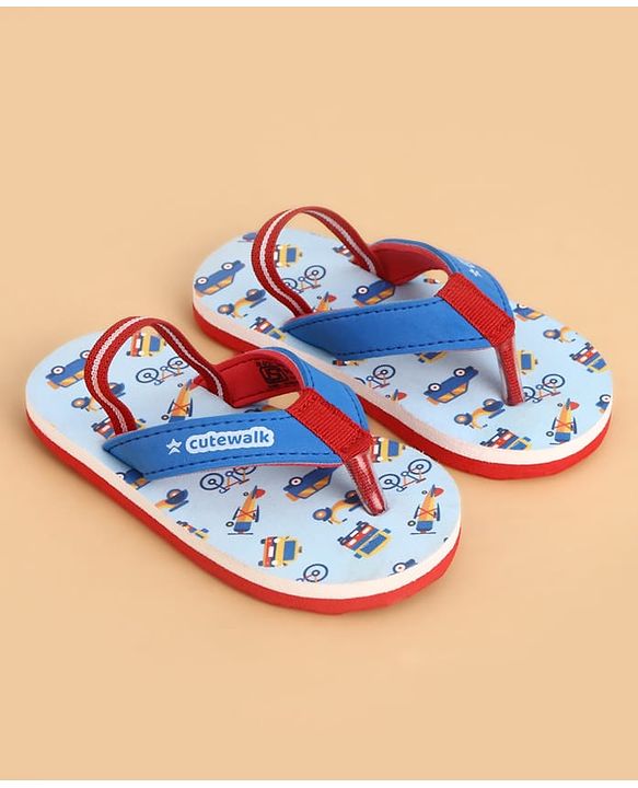 Cute Walk by Babyhug Back Strap Closure Vehicles Printed Flip Flops - Blue