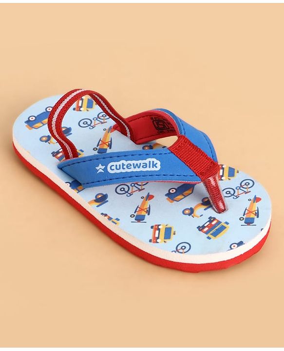 Cute Walk by Babyhug Back Strap Closure Vehicles Printed Flip Flops - Blue