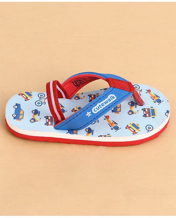 Cute Walk by Babyhug Back Strap Closure Vehicles Printed Flip Flops - Blue