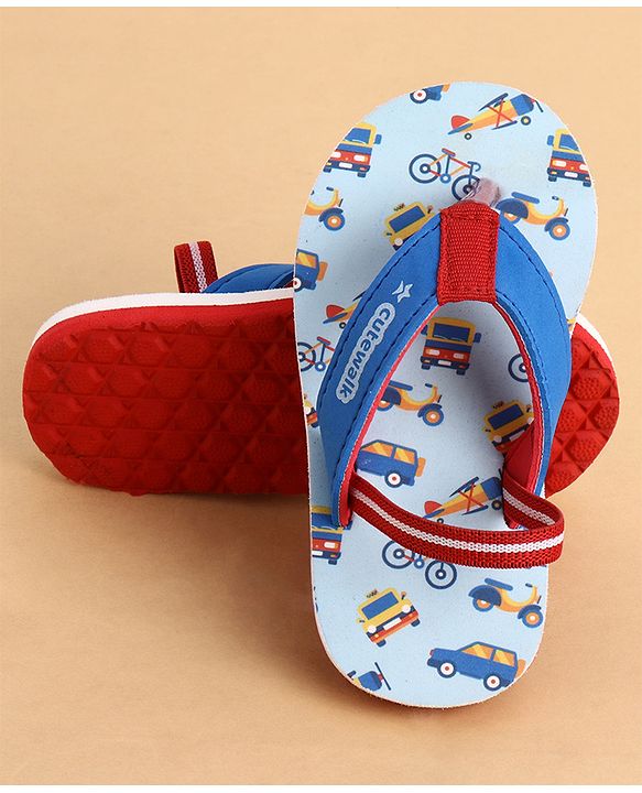 Cute Walk by Babyhug Back Strap Closure Vehicles Printed Flip Flops - Blue