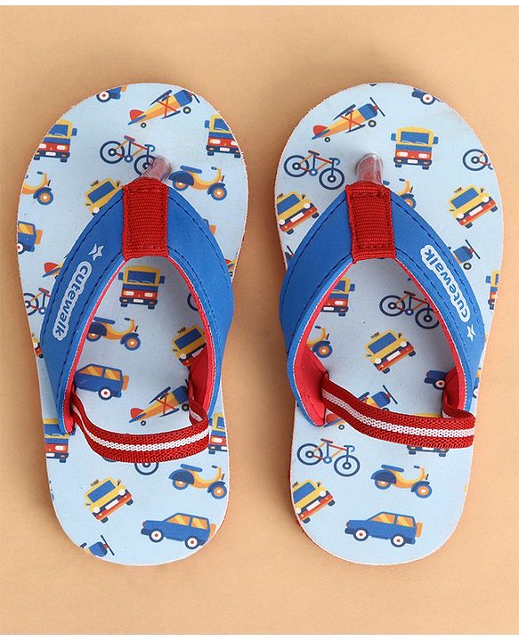 Cute Walk by Babyhug Back Strap Closure Vehicles Printed Flip Flops - Blue