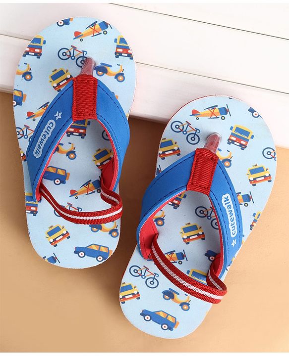 Cute Walk by Babyhug Back Strap Closure Vehicles Printed Flip Flops - Blue
