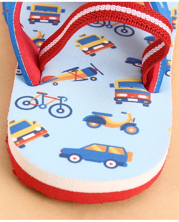 Cute Walk by Babyhug Back Strap Closure Vehicles Printed Flip Flops - Blue