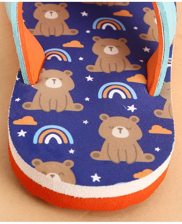 Cute Walk by Babyhug Slip Ons Flip Flop With Teddy & Rainbow Print - Blue