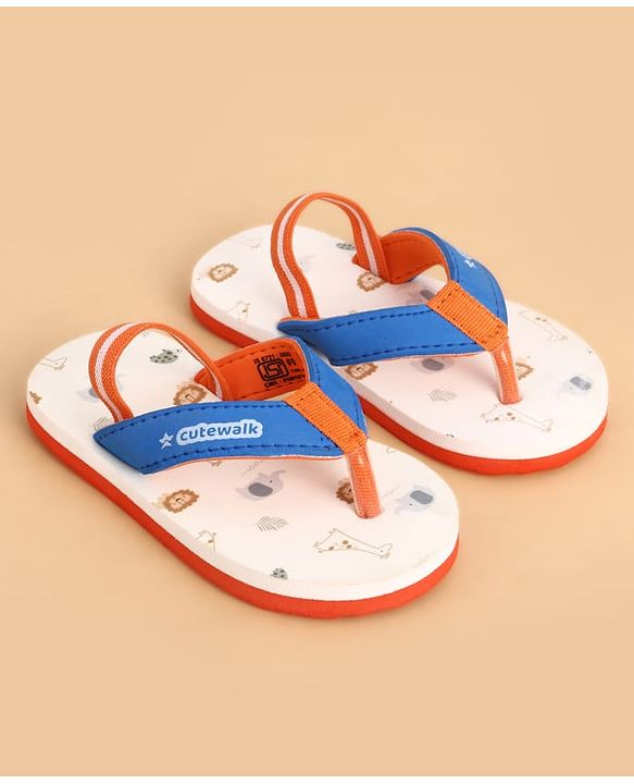 Cute Walk by Babyhug Back Strap Closure Animals Printed Flip Flops - White