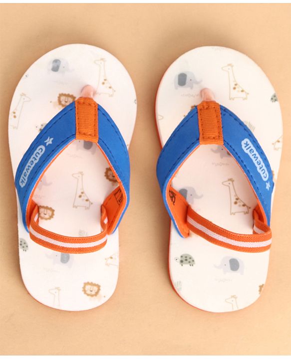 Cute Walk by Babyhug Back Strap Closure Animals Printed Flip Flops - White