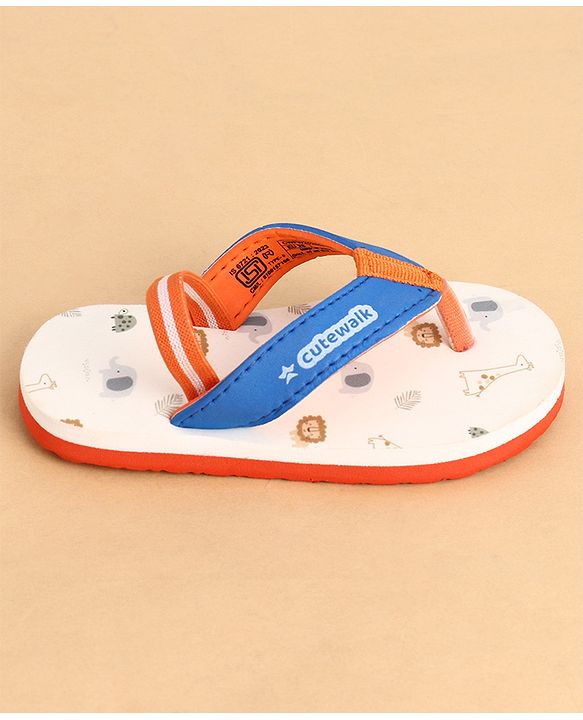 Cute Walk by Babyhug Back Strap Closure Animals Printed Flip Flops - White