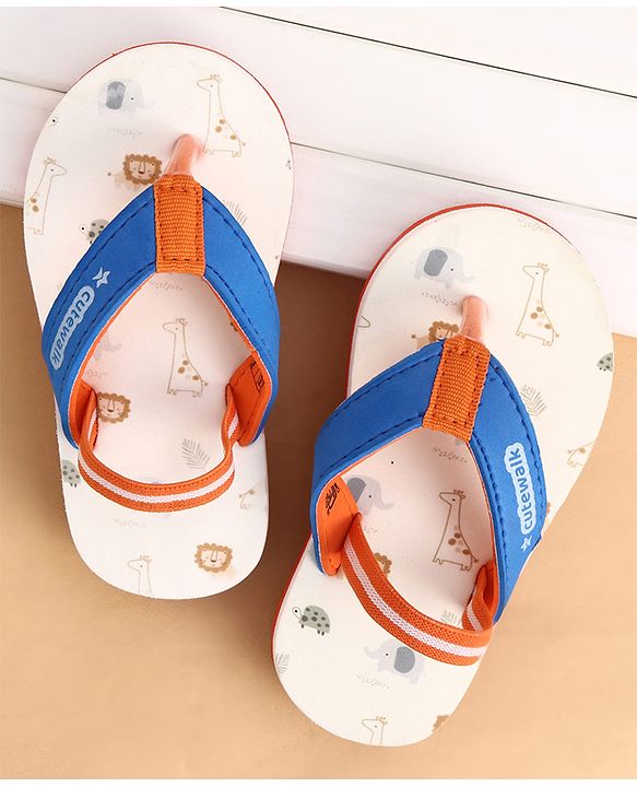 Cute Walk by Babyhug Back Strap Closure Animals Printed Flip Flops - White