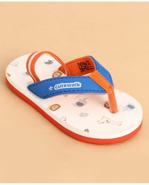 Cute Walk by Babyhug Back Strap Closure Animals Printed Flip Flops - White