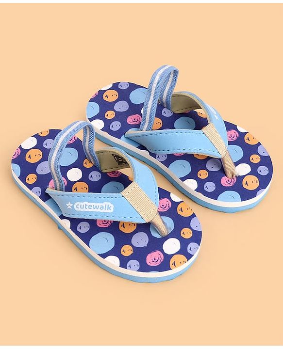 Cute Walk by Babyhug Back Strap Closure Flip Flops With Polka Dot Print - Blue