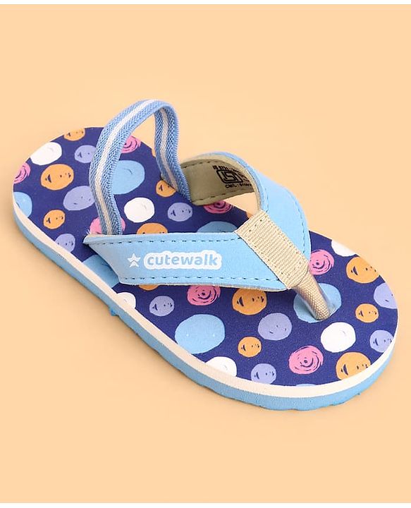 Cute Walk by Babyhug Back Strap Closure Flip Flops With Polka Dot Print - Blue