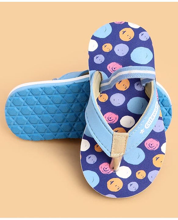 Cute Walk by Babyhug Back Strap Closure Flip Flops With Polka Dot Print - Blue
