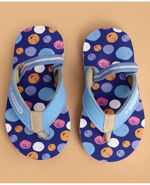 Cute Walk by Babyhug Back Strap Closure Flip Flops With Polka Dot Print - Blue
