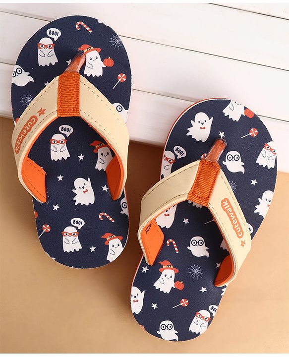 Cute Walk by Babyhug Slip Ons Flip Flop With Ghost Print - Navy Blue