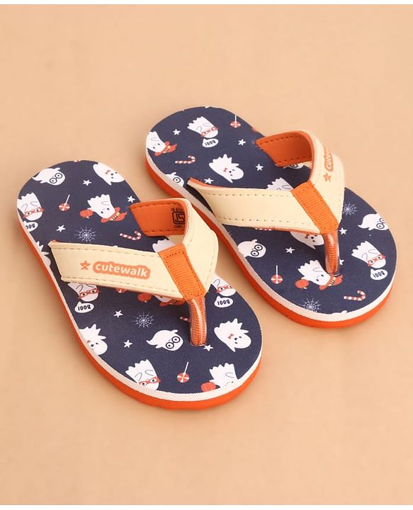 Cute Walk by Babyhug Slip Ons Flip Flop With Ghost Print - Navy Blue