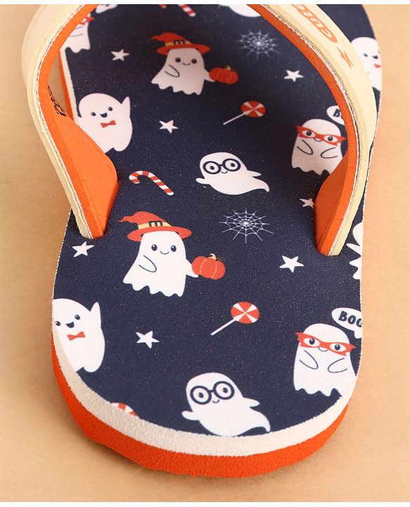 Cute Walk by Babyhug Slip Ons Flip Flop With Ghost Print - Navy Blue