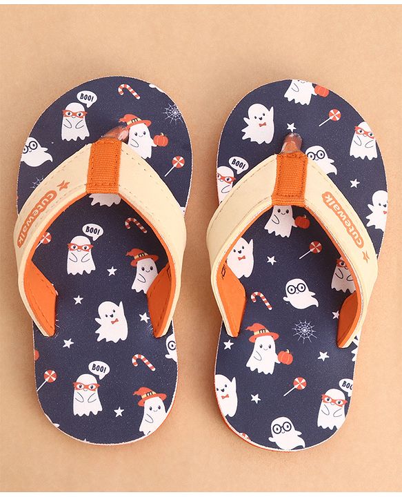 Cute Walk by Babyhug Slip Ons Flip Flop With Ghost Print - Navy Blue