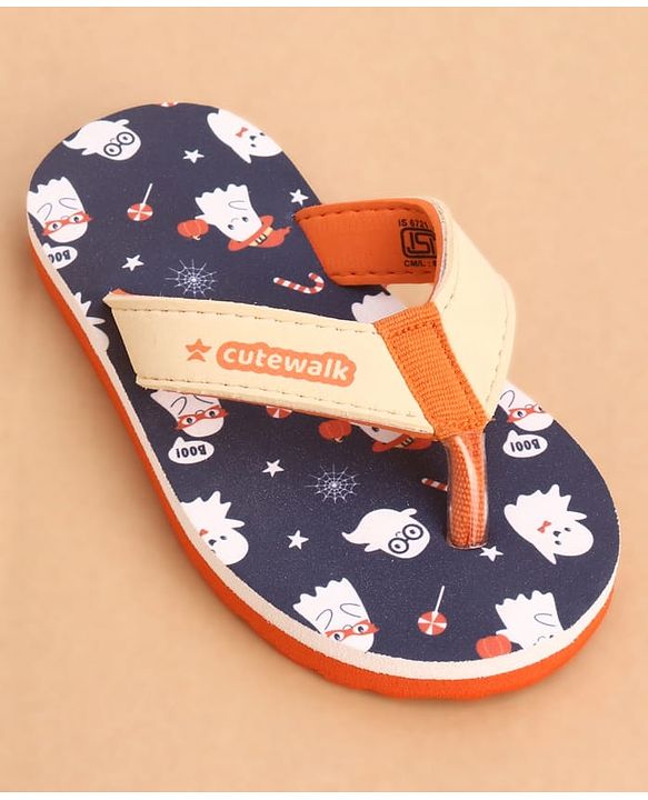 Cute Walk by Babyhug Slip Ons Flip Flop With Ghost Print - Navy Blue