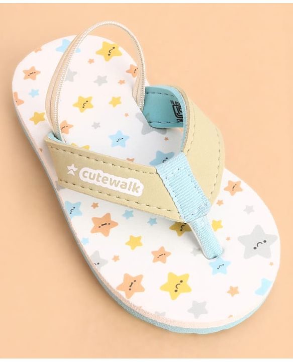 Cute Walk by Babyhug Back Strap Closure Star Printed Flip Flops - White