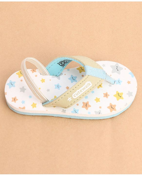 Cute Walk by Babyhug Back Strap Closure Star Printed Flip Flops - White