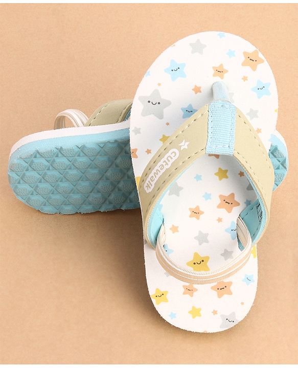 Cute Walk by Babyhug Back Strap Closure Star Printed Flip Flops - White