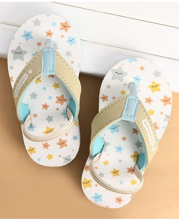 Cute Walk by Babyhug Back Strap Closure Star Printed Flip Flops - White