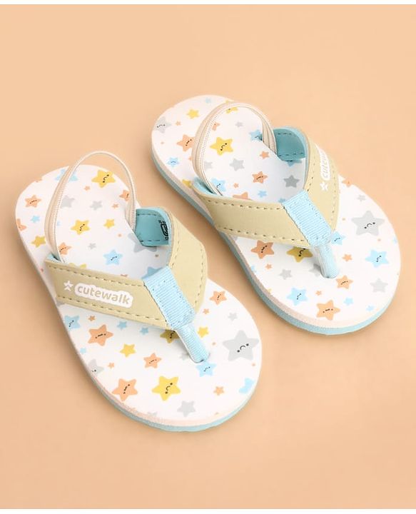 Cute Walk by Babyhug Back Strap Closure Star Printed Flip Flops - White