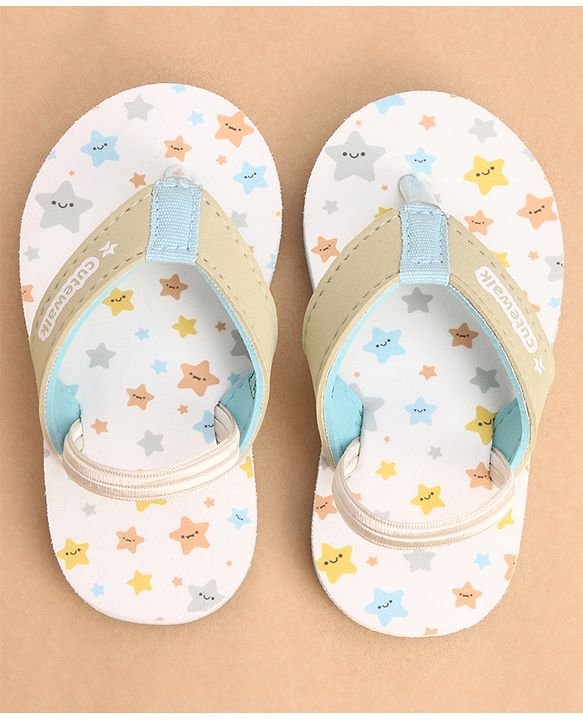 Cute Walk by Babyhug Back Strap Closure Star Printed Flip Flops - White