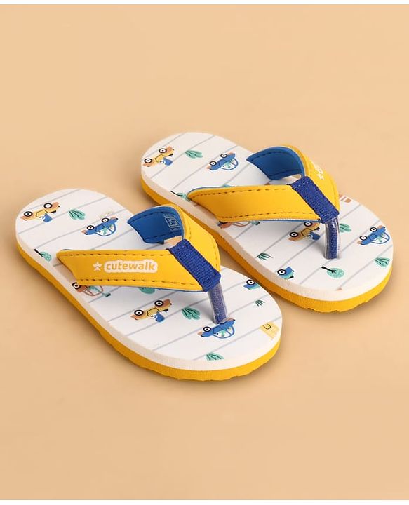 Cute Walk by Babyhug Slip Ons Flip Flop With Vehicle Print - White