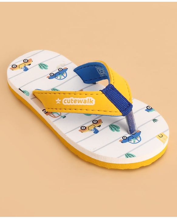 Cute Walk by Babyhug Slip Ons Flip Flop With Vehicle Print - White