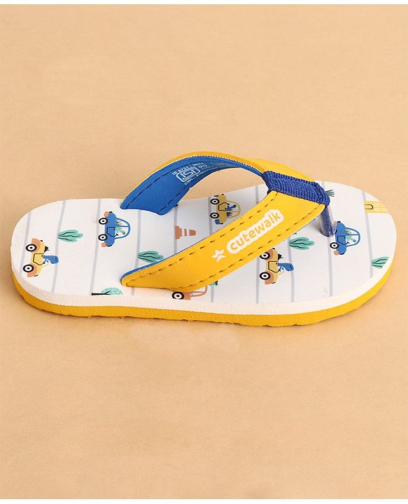 Cute Walk by Babyhug Slip Ons Flip Flop With Vehicle Print - White