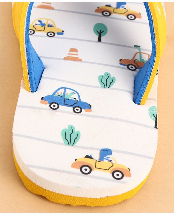 Cute Walk by Babyhug Slip Ons Flip Flop With Vehicle Print - White