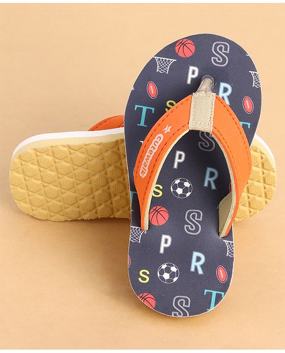 Cute Walk by Babyhug Slip Ons Flip Flop With Text Print - Navy Blue