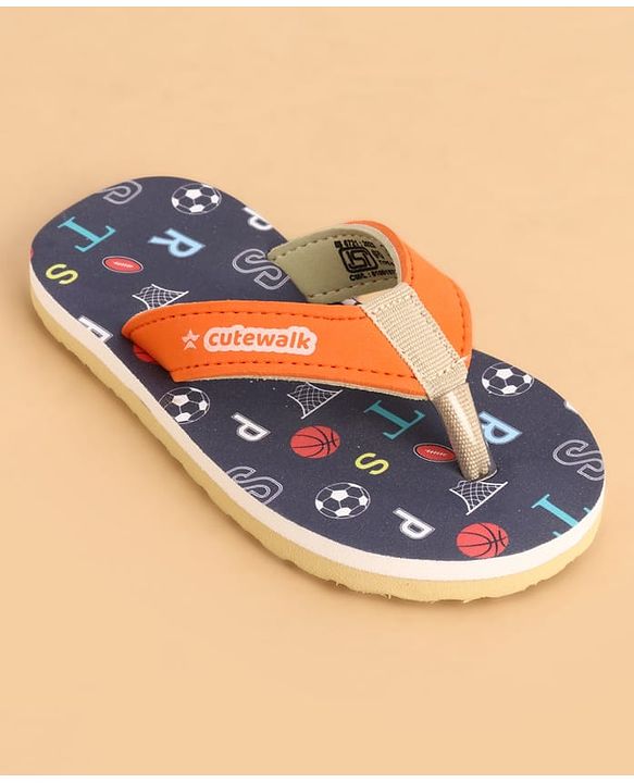 Cute Walk by Babyhug Slip Ons Flip Flop With Text Print - Navy Blue