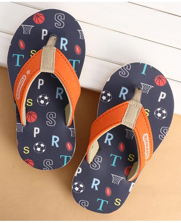 Cute Walk by Babyhug Slip Ons Flip Flop With Text Print - Navy Blue
