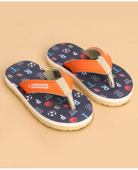 Cute Walk by Babyhug Slip Ons Flip Flop With Text Print - Navy Blue