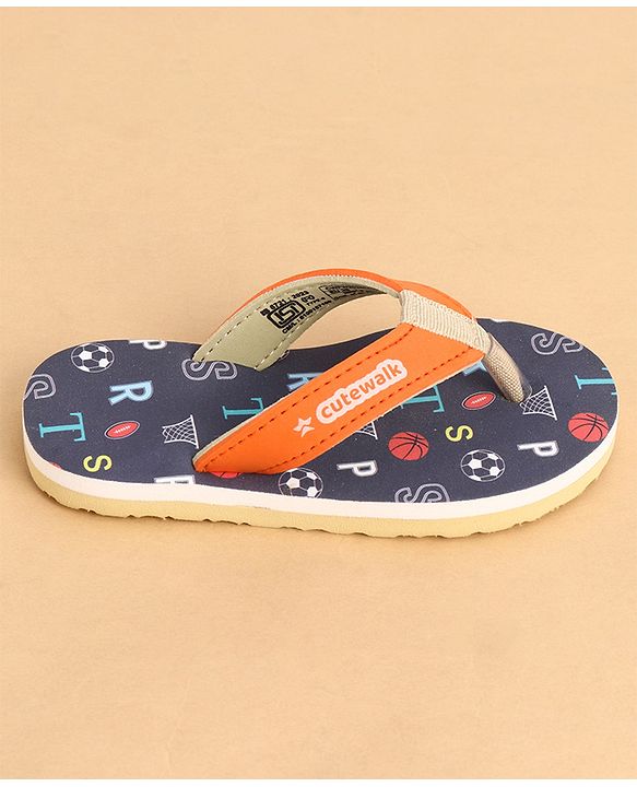Cute Walk by Babyhug Slip Ons Flip Flop With Text Print - Navy Blue