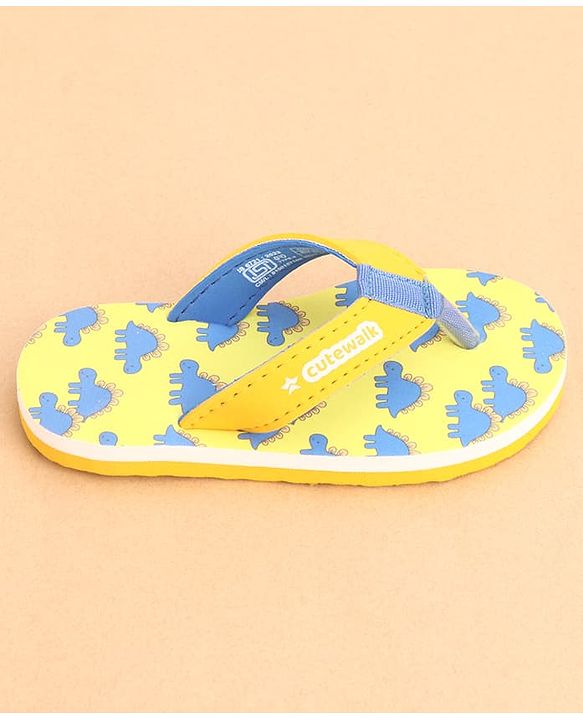 Cute Walk by Babyhug Slip Ons Flip Flop With Dino Print - Yellow
