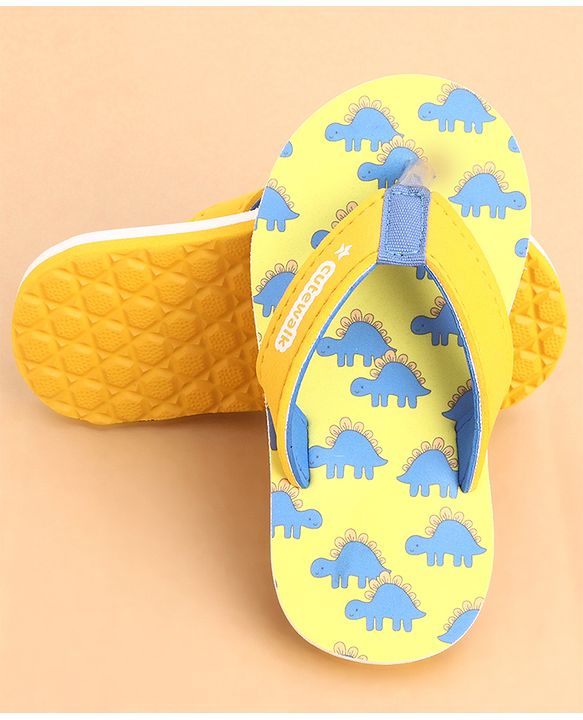 Cute Walk by Babyhug Slip Ons Flip Flop With Dino Print - Yellow