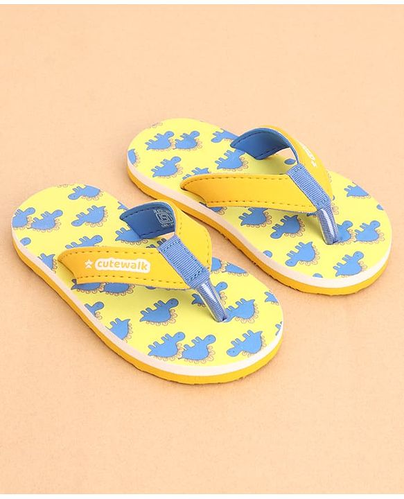 Cute Walk by Babyhug Slip Ons Flip Flop With Dino Print - Yellow