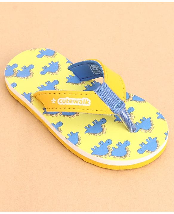 Cute Walk by Babyhug Slip Ons Flip Flop With Dino Print - Yellow