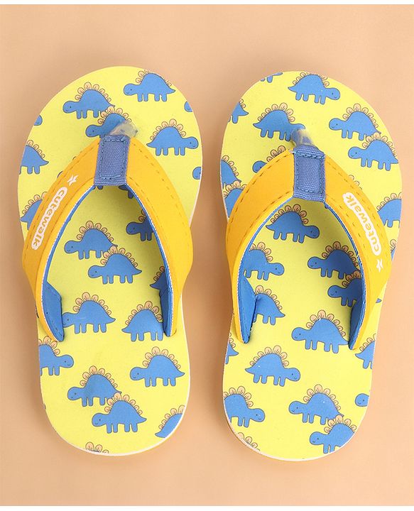 Cute Walk by Babyhug Slip Ons Flip Flop With Dino Print - Yellow