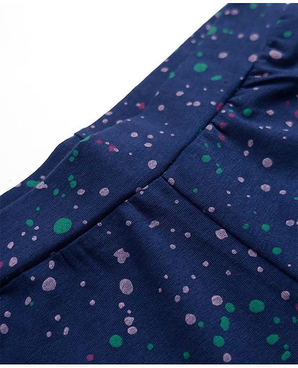 Pine Kids Cotton Lycra Knit Full Length Leggings with Colour Splash Print - Navy Blue