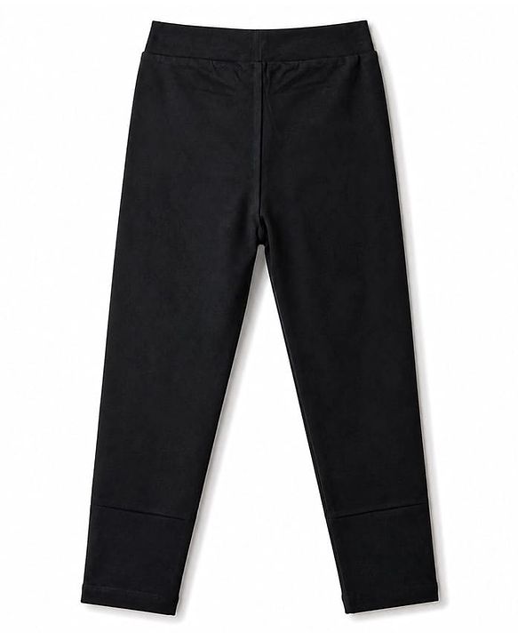 Pine Kids Cotton Lycra Knit Full Length Butterfly Glitter Printed Leggings - Black