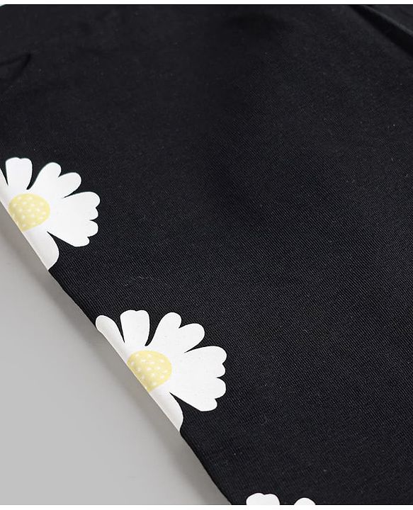 Pine Kids Cotton Lycra Knit Full Length Floral Printed Leggings - Black