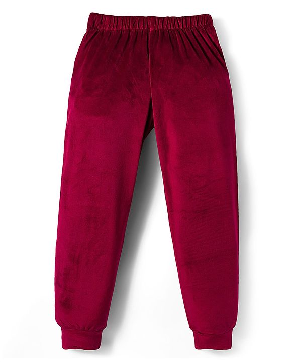 Babyhug Velour Full Sleeves Winter Wear Set With Text Foil Print - Wine