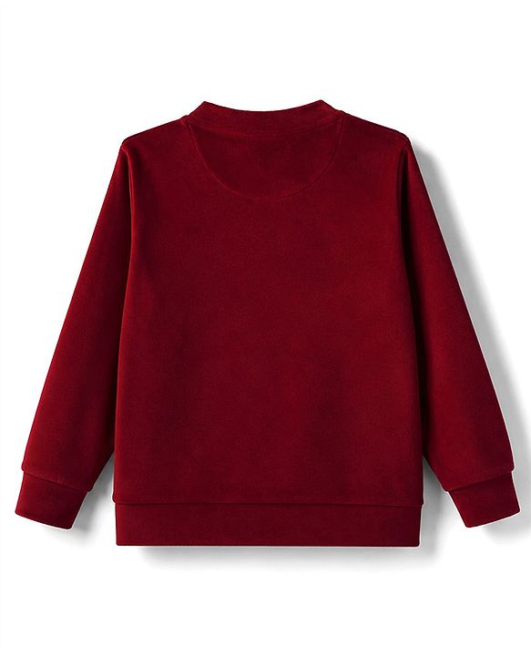 Babyhug Velour Full Sleeves Winter Wear Set With Text Embroidery - Maroon