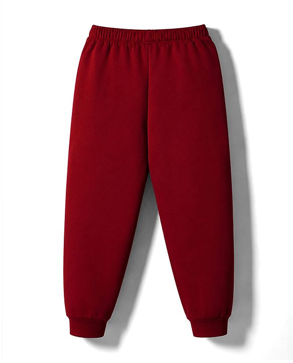 Babyhug Velour Full Sleeves Winter Wear Set With Text Embroidery - Maroon